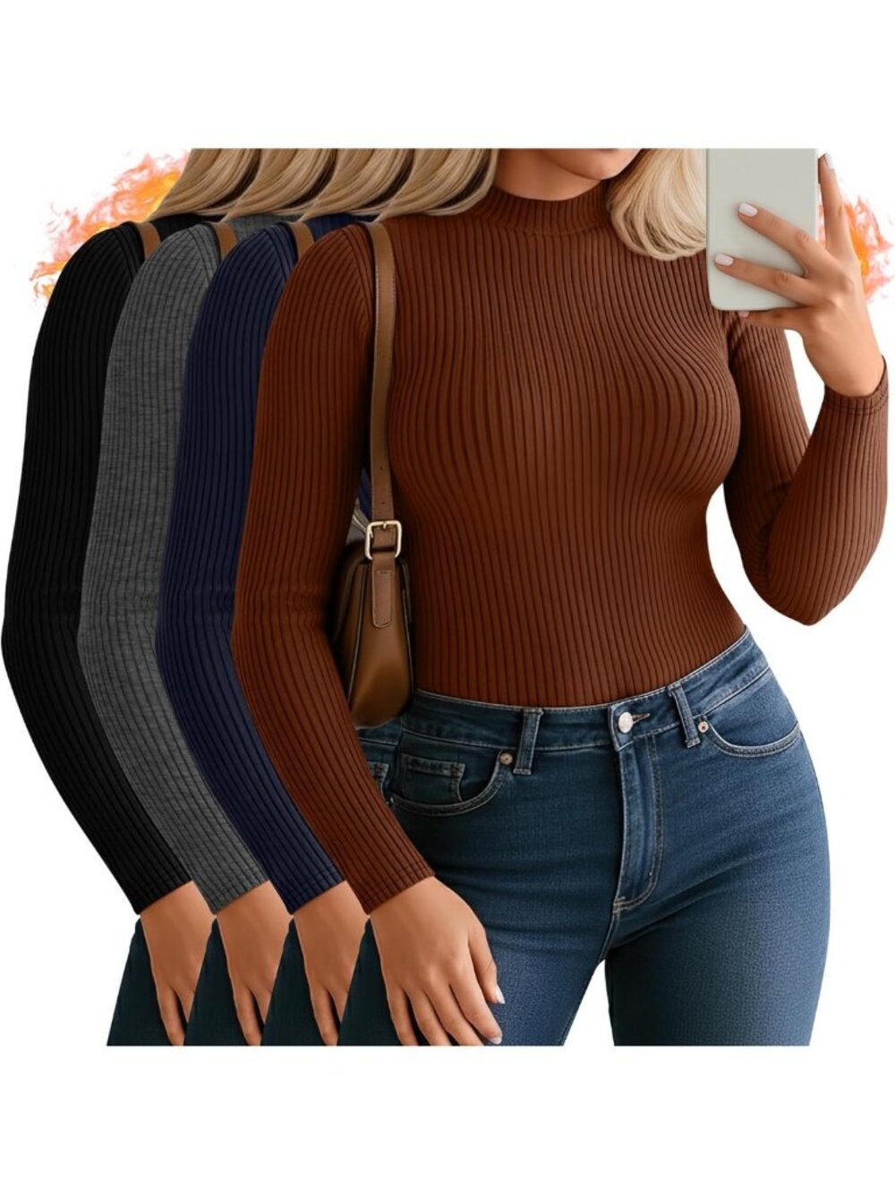 Cozy Plus Size Fleece Tops for Women - 4 Pack Ribbed Shirts, Soft & Stylish